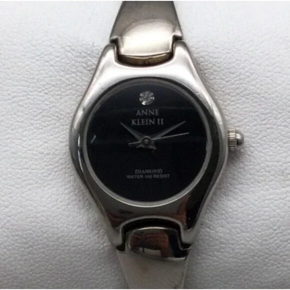 Anne Klein ladies black dial silver tone watch NEW BATTERY Anne Klein Tank Womens Watch 20mm Black Dial Crystal Silver  main image 4